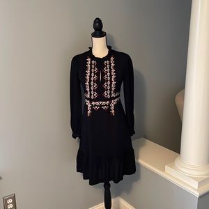 Ann Taylor Black dress with geometric print on front